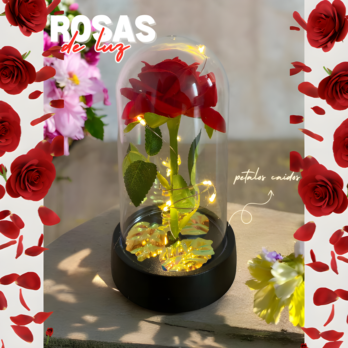 Rosa Eterna™ Flor en Cápsula con Luz Led