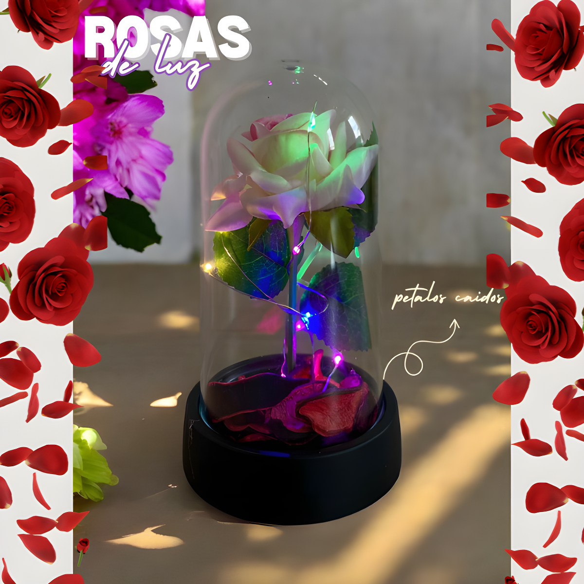 Rosa Eterna™ Flor en Cápsula con Luz Led