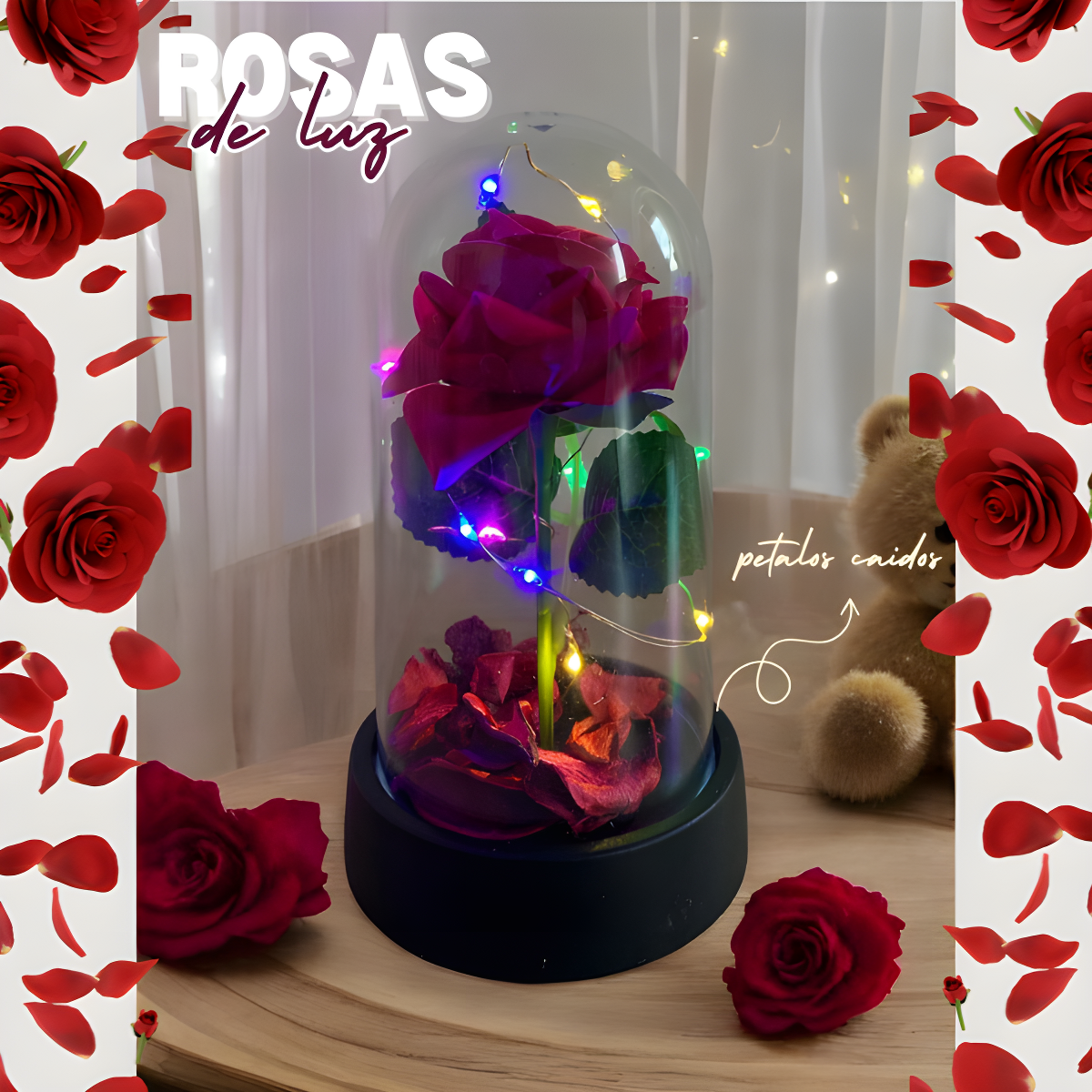 Rosa Eterna™ Flor en Cápsula con Luz Led