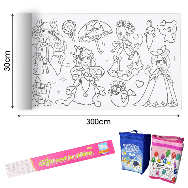Súper Combo de Arte: Rollo de Dibujos 3m + 24 Marcadores
