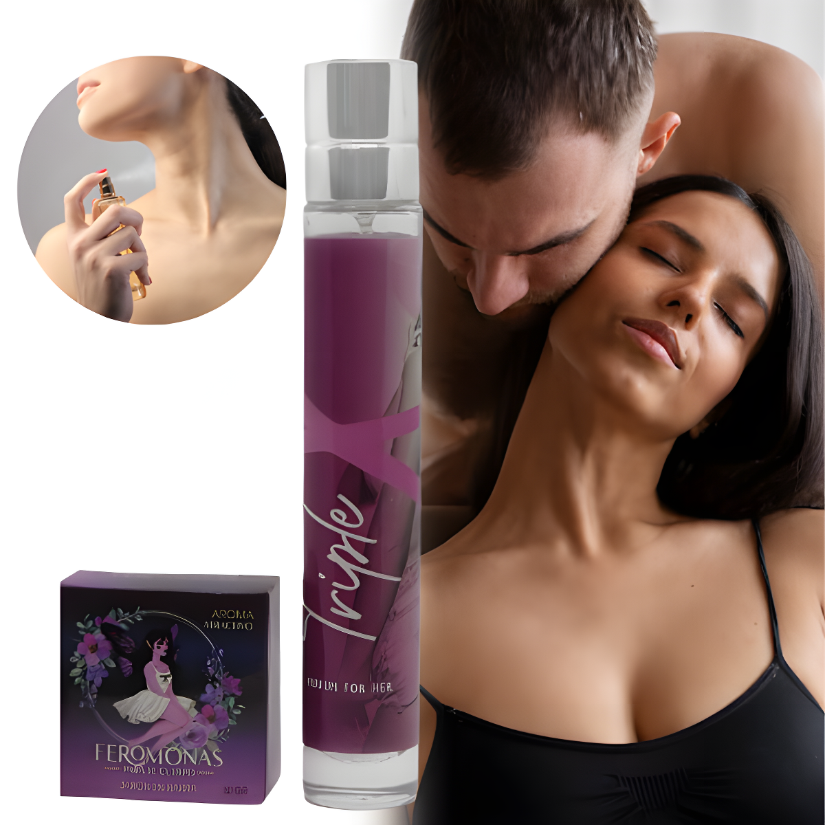 Triple "X" Kit de Seducción con Feromonas (Perfume + Jabón Femenino)