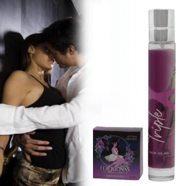 Triple "X" Kit de Seducción con Feromonas (Perfume + Jabón Femenino)