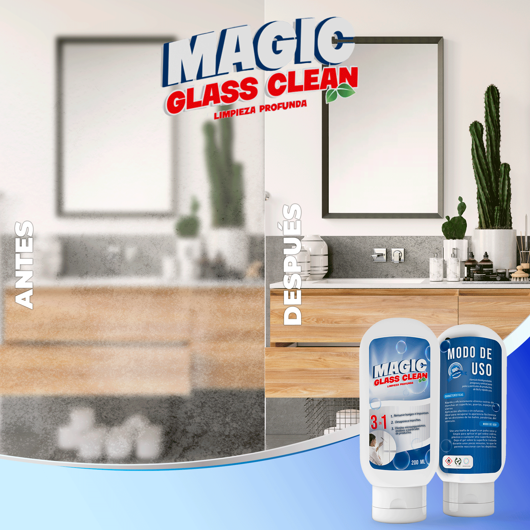 MAGIC GLASS CLEAN 3 EN 1 - El original desmanchador de vidrios